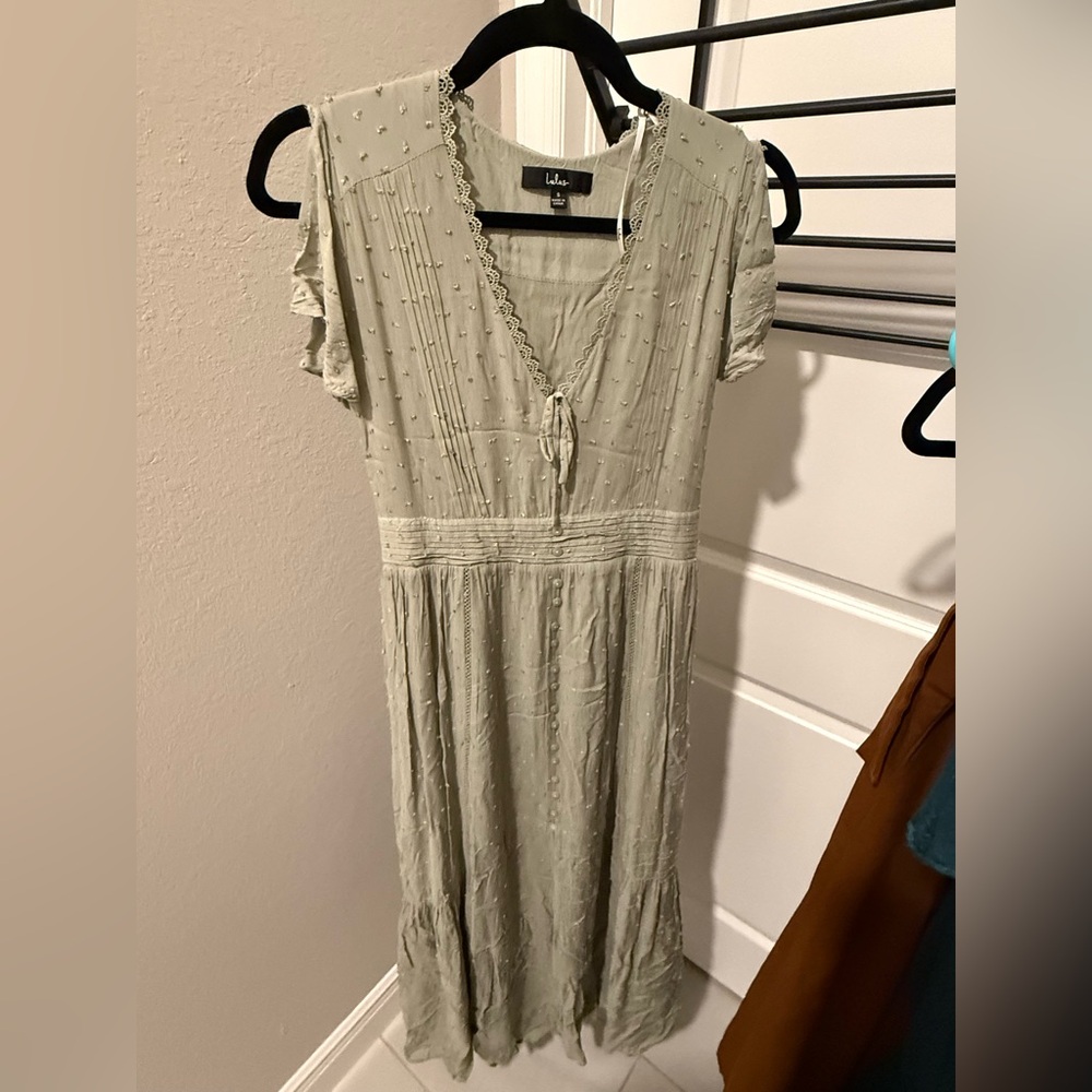 Lulu's Sage V-Neck Flutter Sleeve Maxi Dress